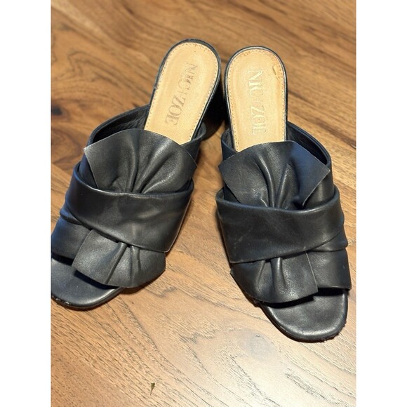 NIC+ZOE Poppy Women 8 M Black Leather Peep Toe Bow Block Heel - Picture 15 of 16